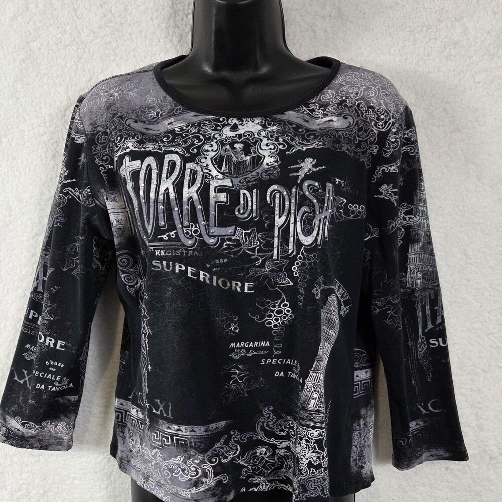 Westbound Torre Di Pisa Italy Shirt L Black 3/4 Sleeve Travel Tuscany Graphic